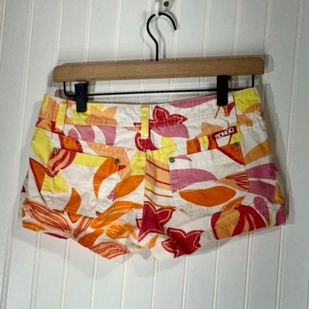 Vintage Y2K Bongo Shorts Size 3 Floral Tropical Print Boho Festival Ramie Cotton
